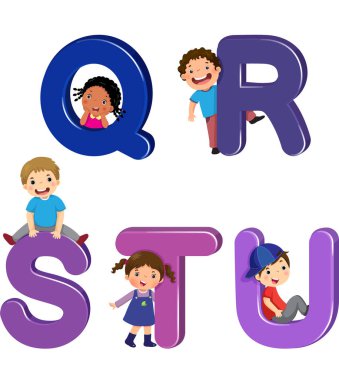 QRST harfli çizgi film çocukları.