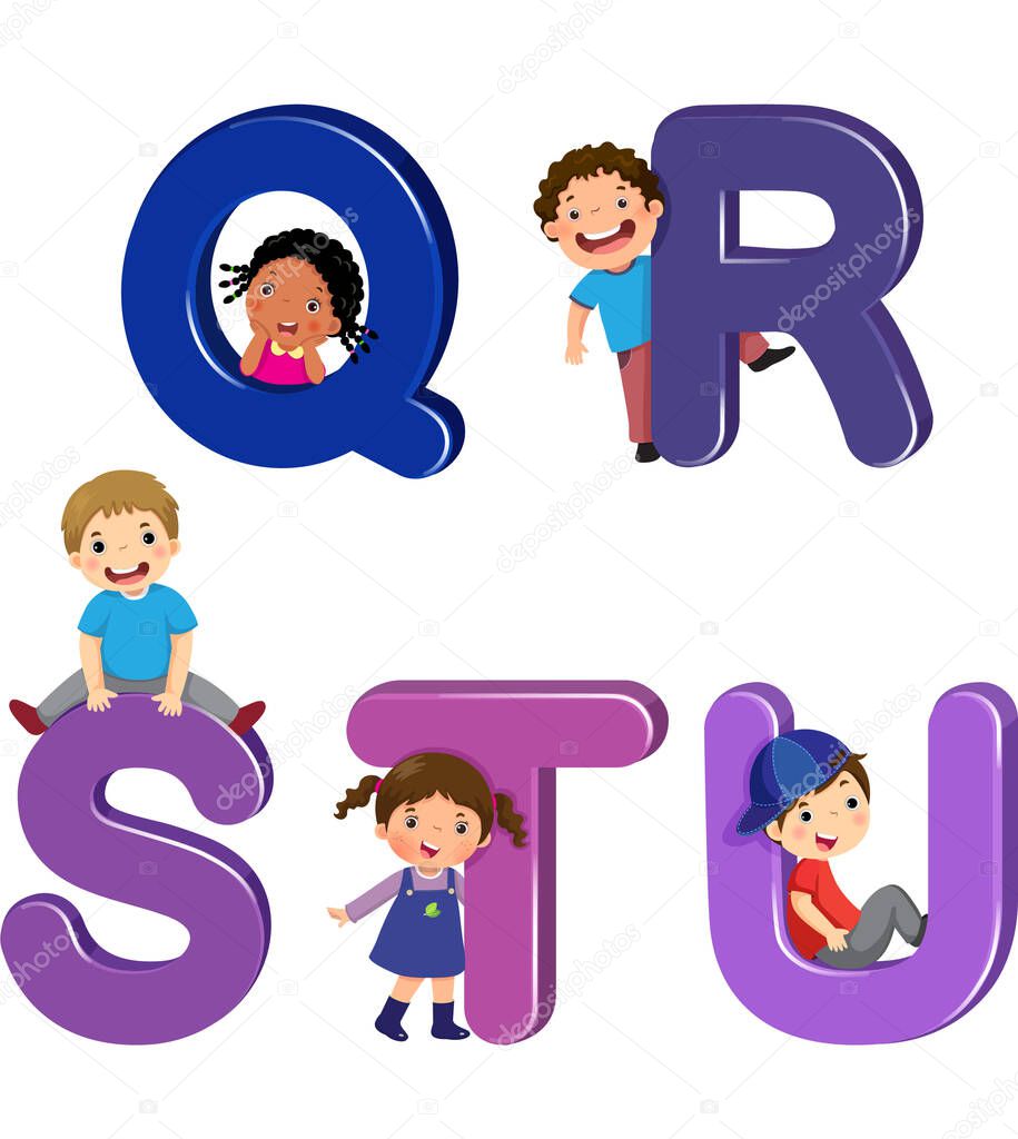 Cartoon kids with QRST letters