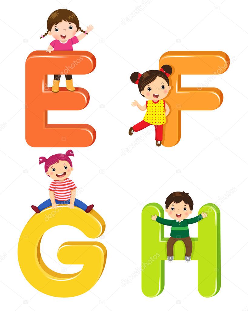 Cartoon kids with EFGH letters