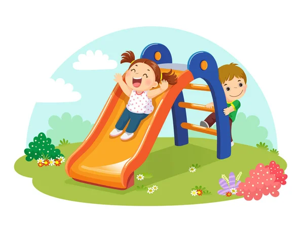 Cute Dzieci Zabawy Zjeżdżalni Placu Zabaw — Wektor stockowy