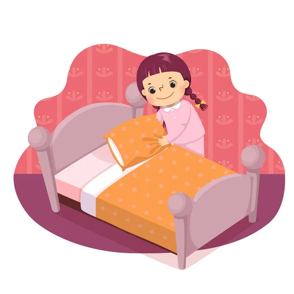 Vector Illustratie Cartoon Van Een Klein Meisje Die Het Bed — Stockvector