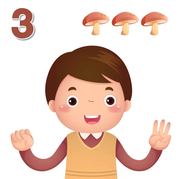 3番目の数字を示す子供の手で数字とカウントを学ぶ — ストックベクタ