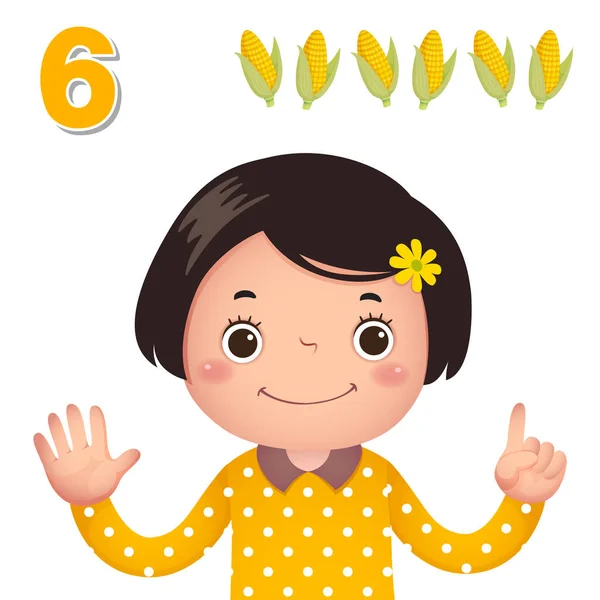 学习数字和计数与孩子们的手显示数字6 — 图库矢量图片