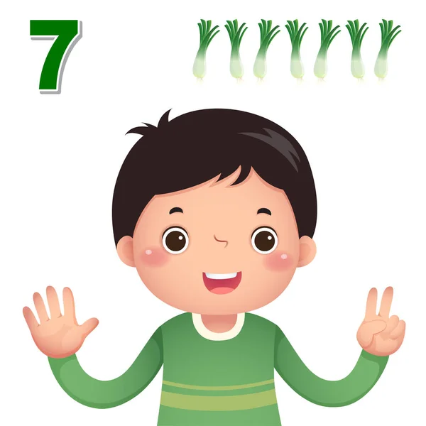 Learn Number Counting Kids Hand Showing Number Seven — Stock Vector