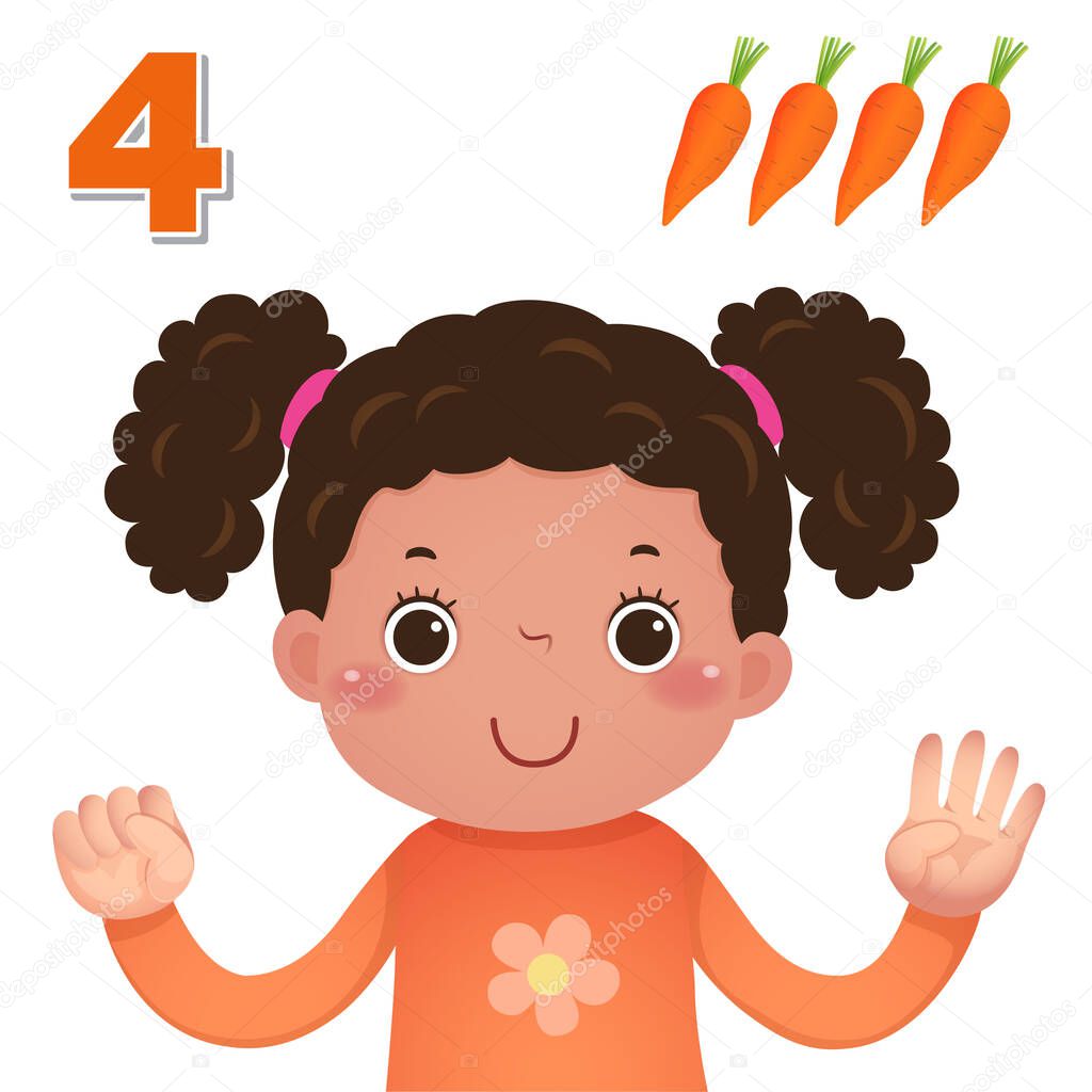Learn number and counting with kids hand showing the number four