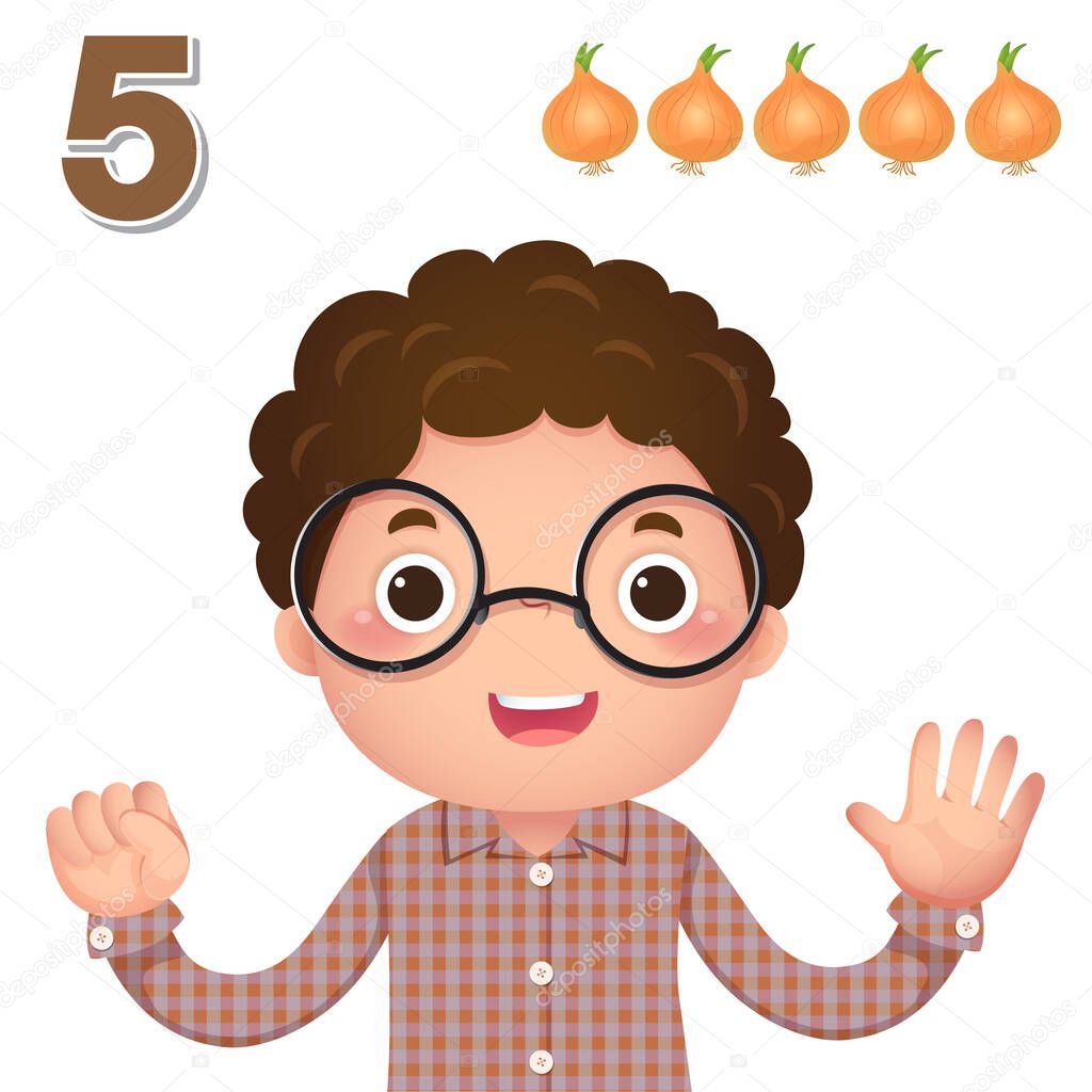 Learn number and counting with kids hand showing the number five