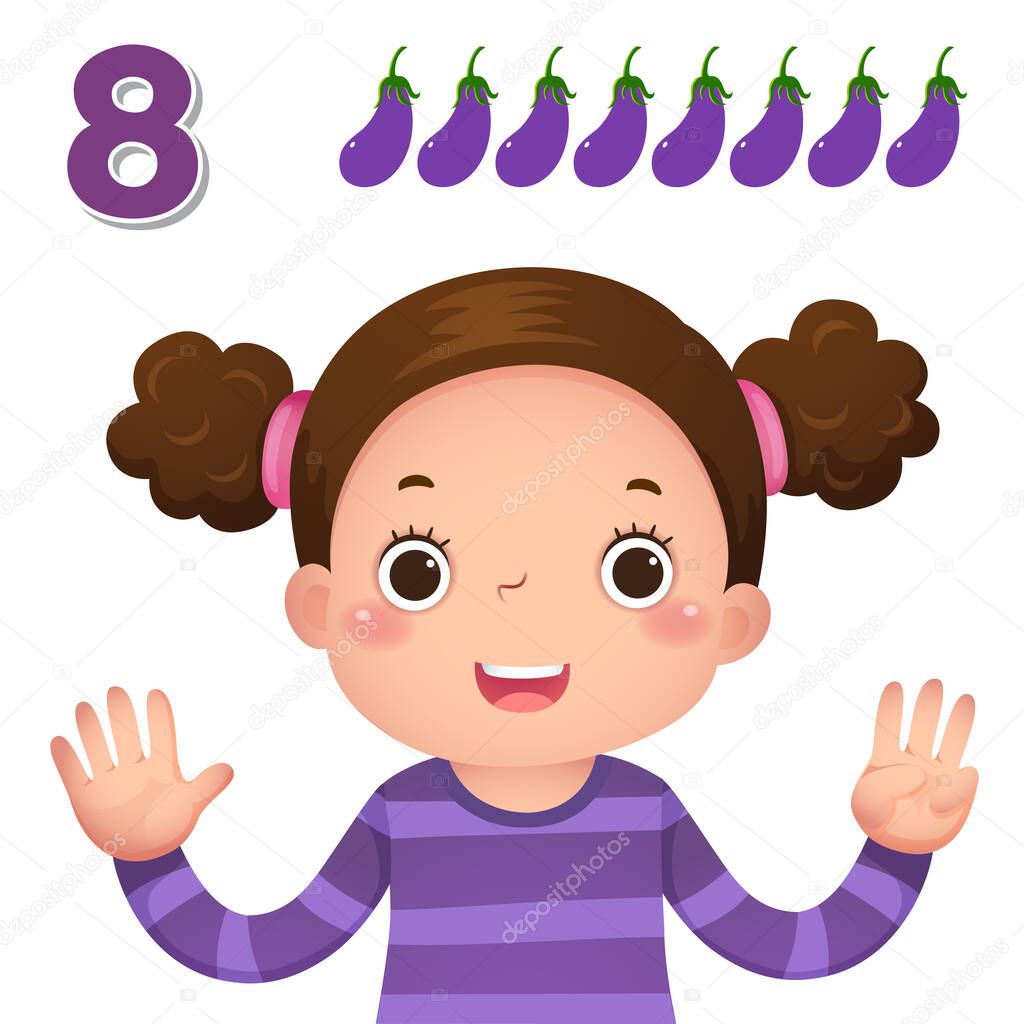 Learn number and counting with kids hand showing the number eight