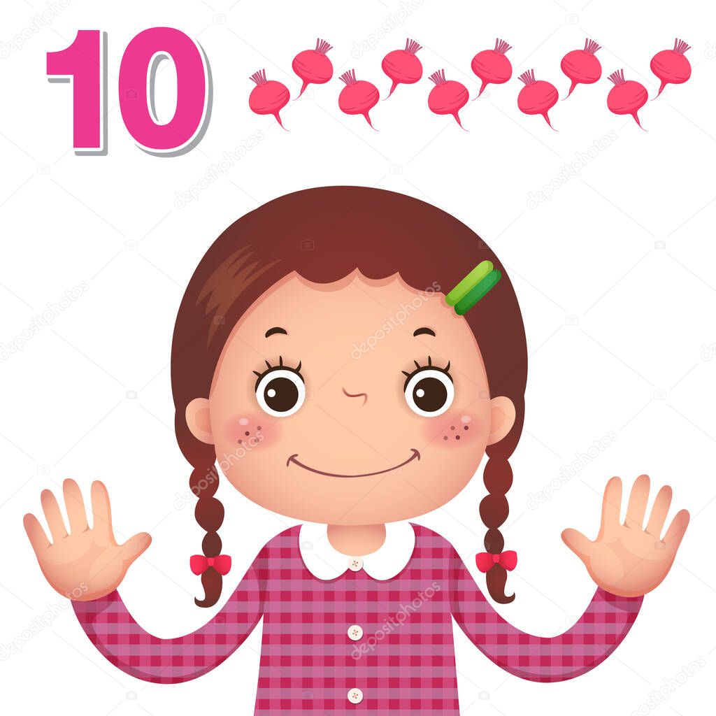 Learn number and counting with kids hand showing the number ten