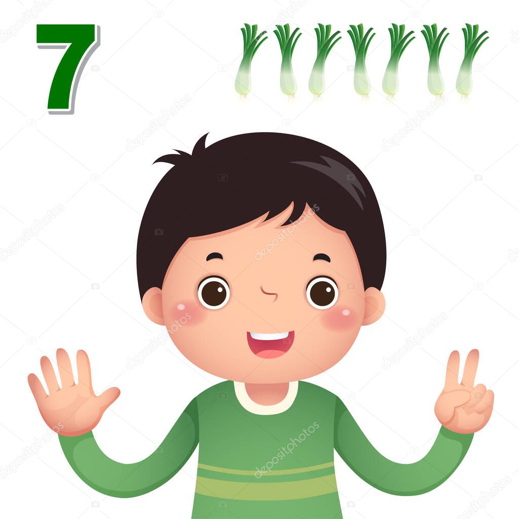 Learn number and counting with kids hand showing the number seven