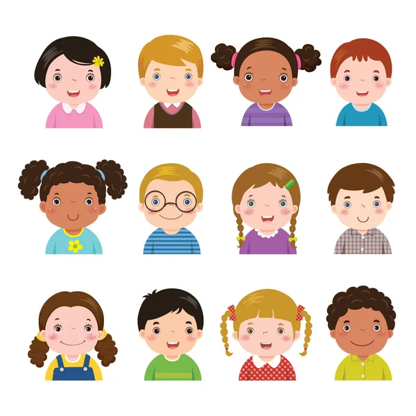 Conjunto Diferentes Avatares Niños Niñas — Vector de stock