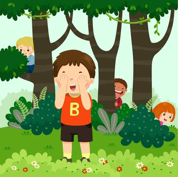 Dibujos Animados Ilustración Vectorial Niños Jugando Escondite Parque — Vector de stock