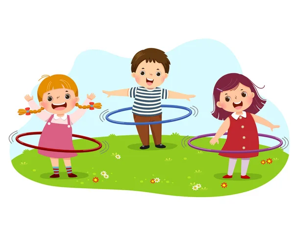 Desenho Animado Ilustração Vetorial Crianças Jogando Hula Hoop Parque — Vetor de Stock