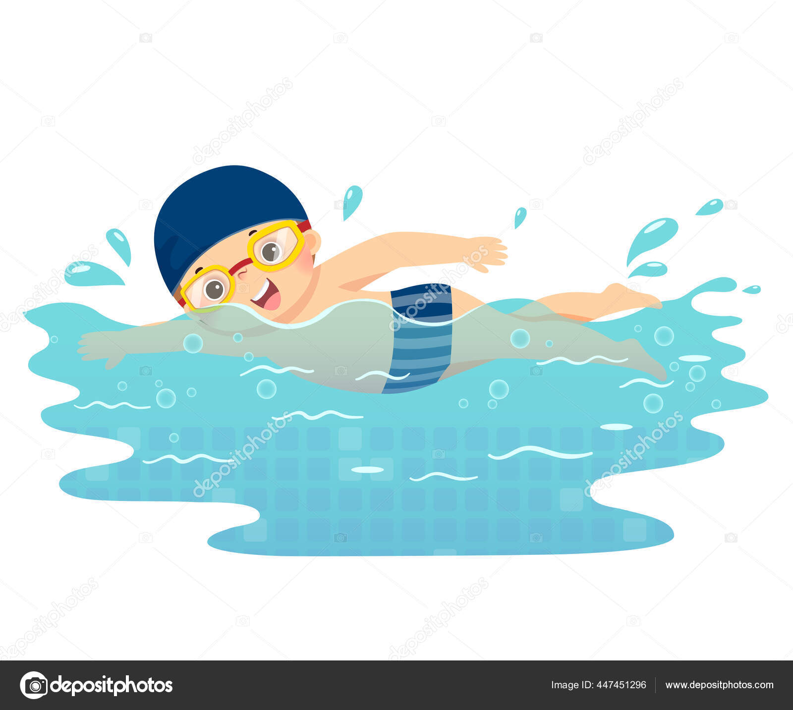 Vector Illustration Cartoon Little Boy Swimming Pool Stock Vector Image