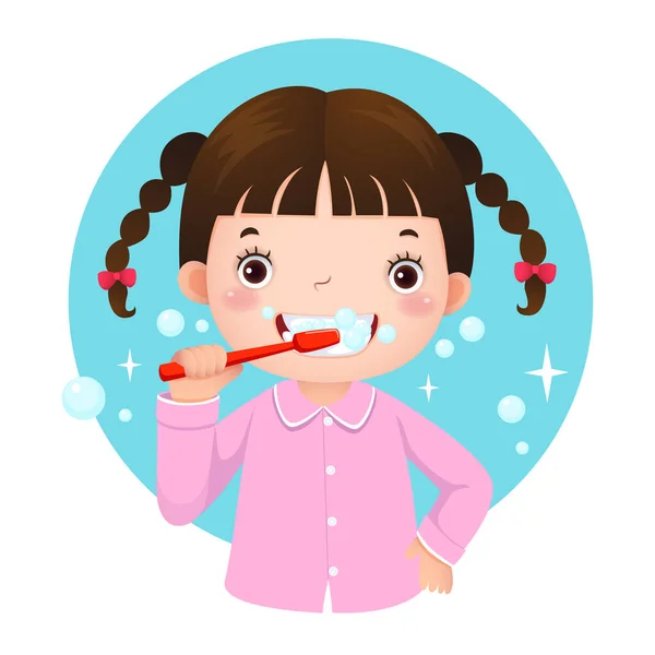 Dişlerini Fırçalayan Tatlı Kız — Stok Vektör