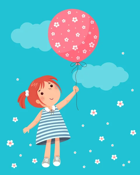 Little Girl Holding Balloon — Stock Vector