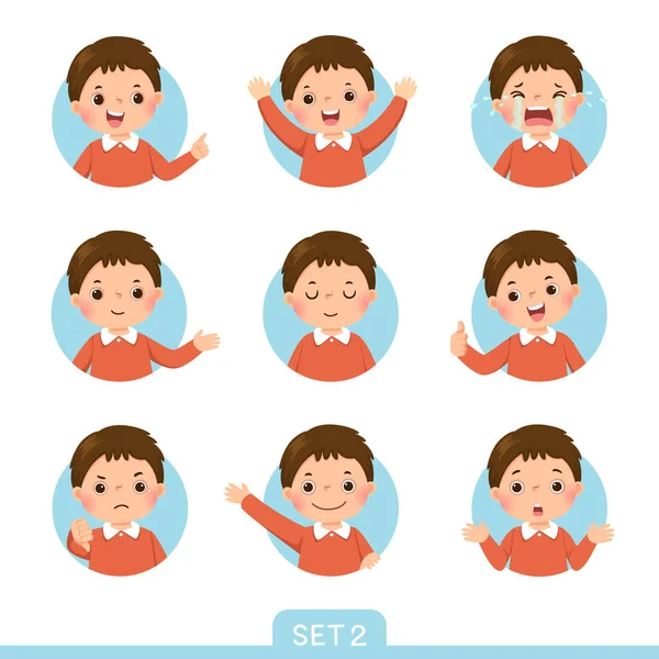 病媒漫画集一个小男孩在不同的姿势和不同的情绪 第三组第二组 — 图库矢量图片