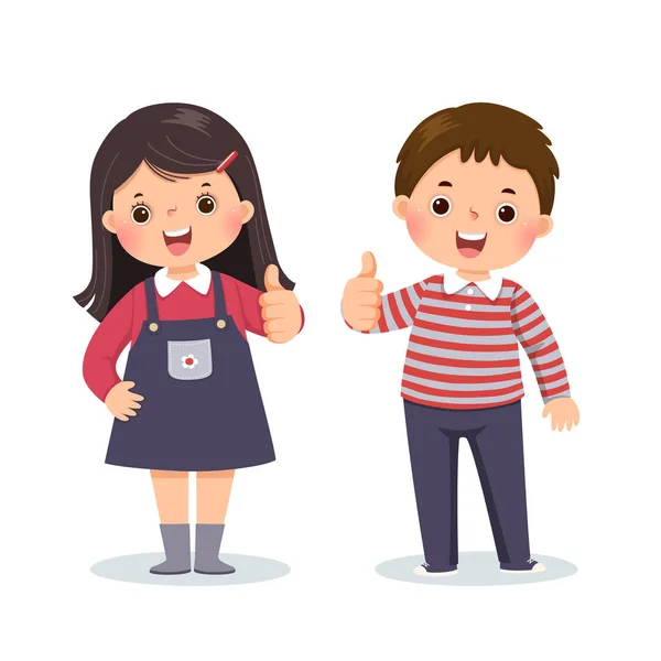 Vector Illustration Cartoon Little Boy Girl Showing Thumbs Cheerful Expression — Stock Vector