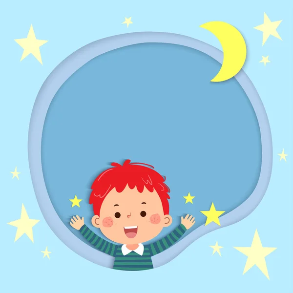 Plantilla Para Folleto Publicitario Tarjeta Con Niño Feliz Estrellas Lugar — Vector de stock