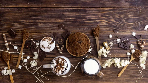 still life with chocolate on a wooden background