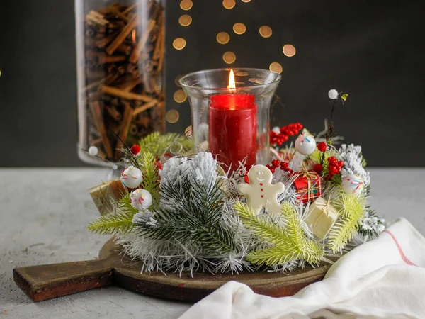 Décorations Noël Avec Branches Épinette Blanche Boules Jouets Noël — Photo