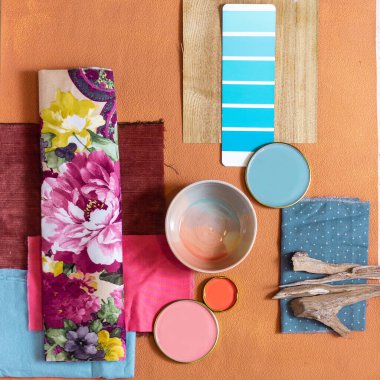 İç tasarım ve dekor için renk paleti ruh hali tahtası