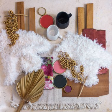 İç tasarım ve dekor için renk paleti ruh hali tahtası