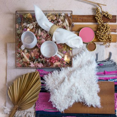 İç tasarım ve dekor için renk paleti ruh hali tahtası