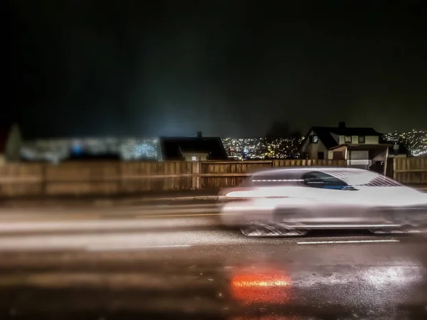 Blurred Photo Car Dusk Troms — Stock Photo, Image