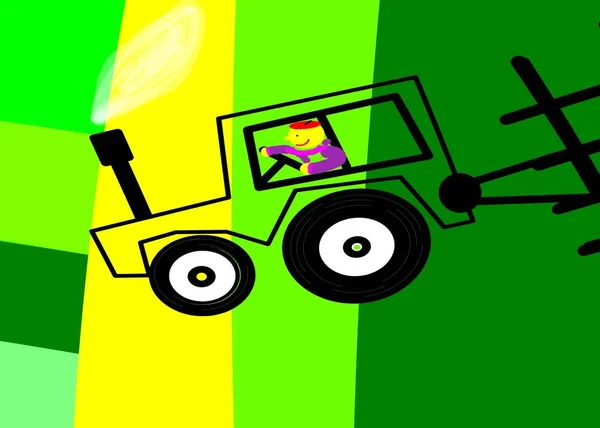 Sahadaki traktörde gülümseyen sürücü.