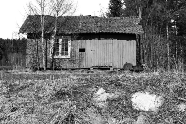 Starý Dřevěný Dům Černobílém Pozadí Norsko — Stock fotografie