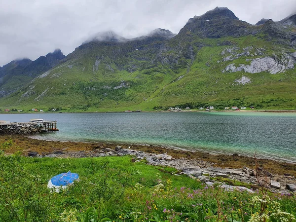 Paysage Avec Vue Sur Montagne Eau Ramberg Lofoten — Photo