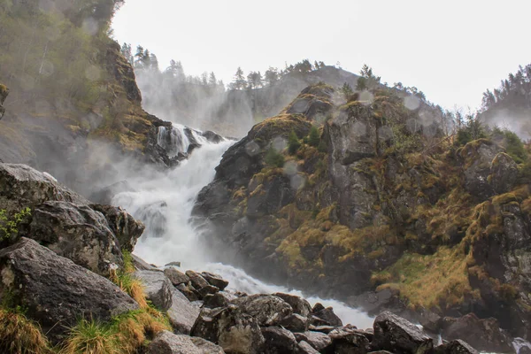 Foaming Waterfall Rocks Ltefossen — 스톡 사진