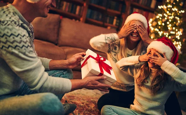 God Jul Och Gott Nytt Lycklig Familj Väntar Nyår Jultomten — Stockfoto