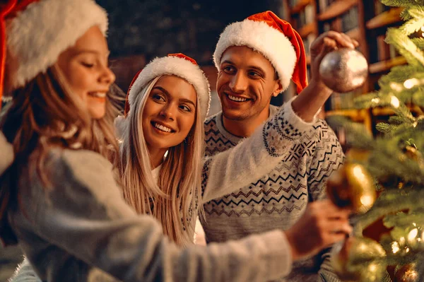 God Jul Och Gott Nytt Glad Familj Firar Vintersemester Hemma — Stockfoto