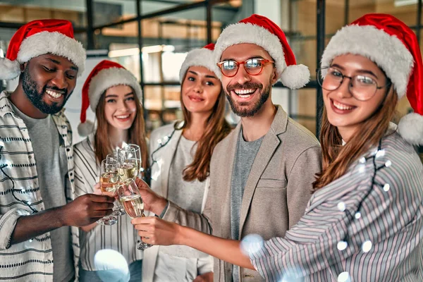Merry Christmas Happy New Year Multiracial Young Creative People Celebrating — Stock Photo, Image