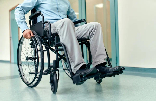 Close Disabled Elderly Man Sitting Wheelchair Being Cared Hospital Disabled — Stock Photo, Image