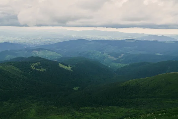 フォレスト 緑山森林景観 霧山の森林 幻想的な森の風景 山雲の風景の中の森林 霧の森 山の森の風景 ヘイズの風景の中の暗い森 — ストック写真