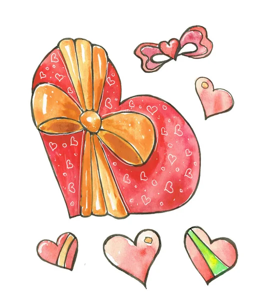 Caixa em forma de coração embalagem com arco. — Fotografia de Stock