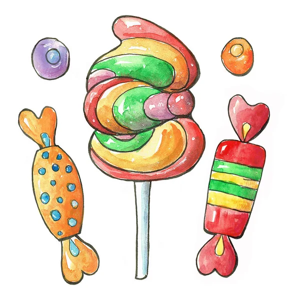 Süßigkeiten auf weißem Hintergrund. Aquarell-Illustration. Illustration. — Stockfoto