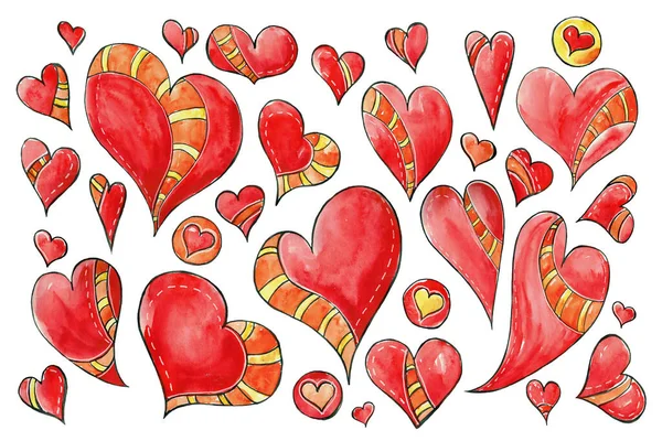 Set of hand drawn decorative stylized hearts. — Stock Photo, Image