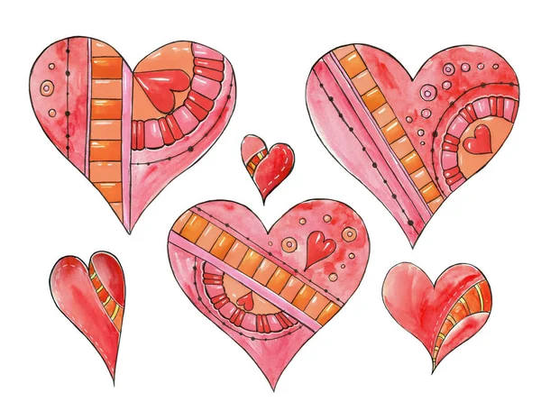 Set of hand drawn decorative stylized love hearts. — Stock Photo, Image