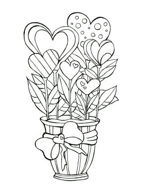 Elle çizilmiş, dekoratif, kupa buketi şeklinde bir resim. Renkli. Doodle tarzı. Sevgililer Günü 'nün resmi. Renklendirici, sevimli el çizimi karalama karikatür çizimi çizimleri.