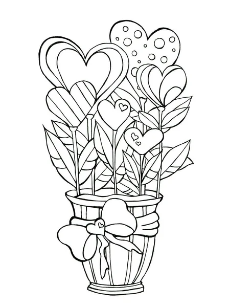Ilustracja Ręcznie Rysowane Dekoracyjne Stylizowane Bukiet Serc Kolorowanka Doodle Stylu — Zdjęcie stockowe