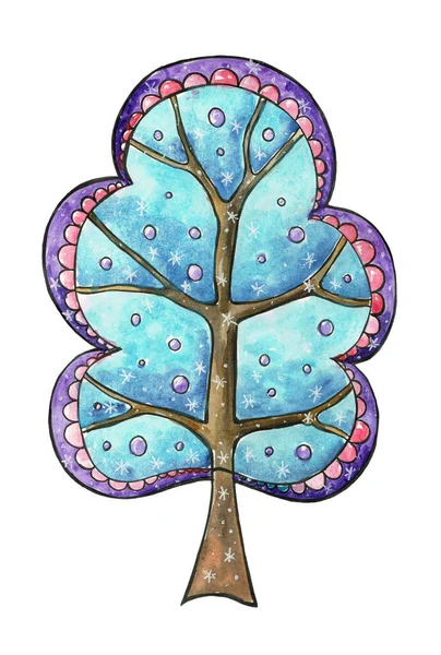 Ilustración decorativa en acuarela con árbol. Árbol estilizado —  Fotos de Stock