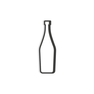 Martini şişesi repliği. Basit bir şablon. Ayrı bir nesne. Alkolik kurumlar, barlar, restoranlar, barlar ve gece kulüpleri için ince çizgilerde sembol. Karanlık bir taslak. Beyaz arkaplanda düz resimleme