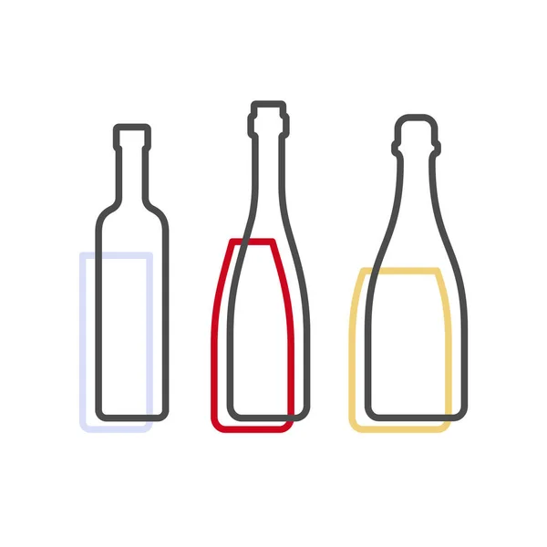 Forma Linha Simples Vinho Tinto Vodka Garrafa Champanhe Uma Figura — Vetor de Stock