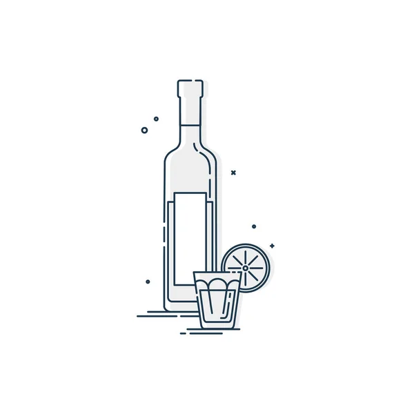 Vodka Üvegben Üveg Rágcsálnivalóval Fehér Háttér Fincsi Nasi Közelkép Felvétel — Stock Vector