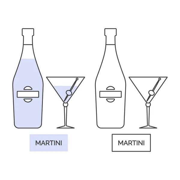 Garrafa Vidro Martini Arte Linha Estilo Plano Restaurante Ilustração Alcoólica — Vetor de Stock