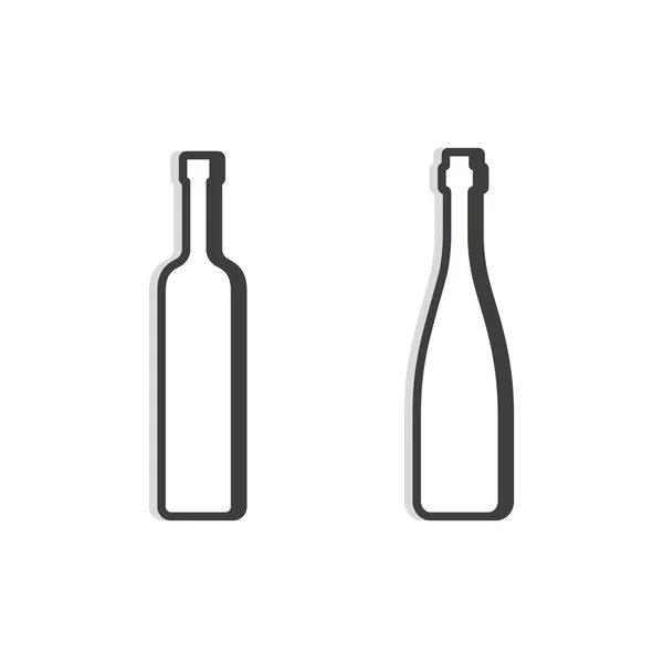 Votka Kırmızı Şarap Şişesi Doğrusal Şekil Basit Bir Şablon Ayrı — Stok Vektör