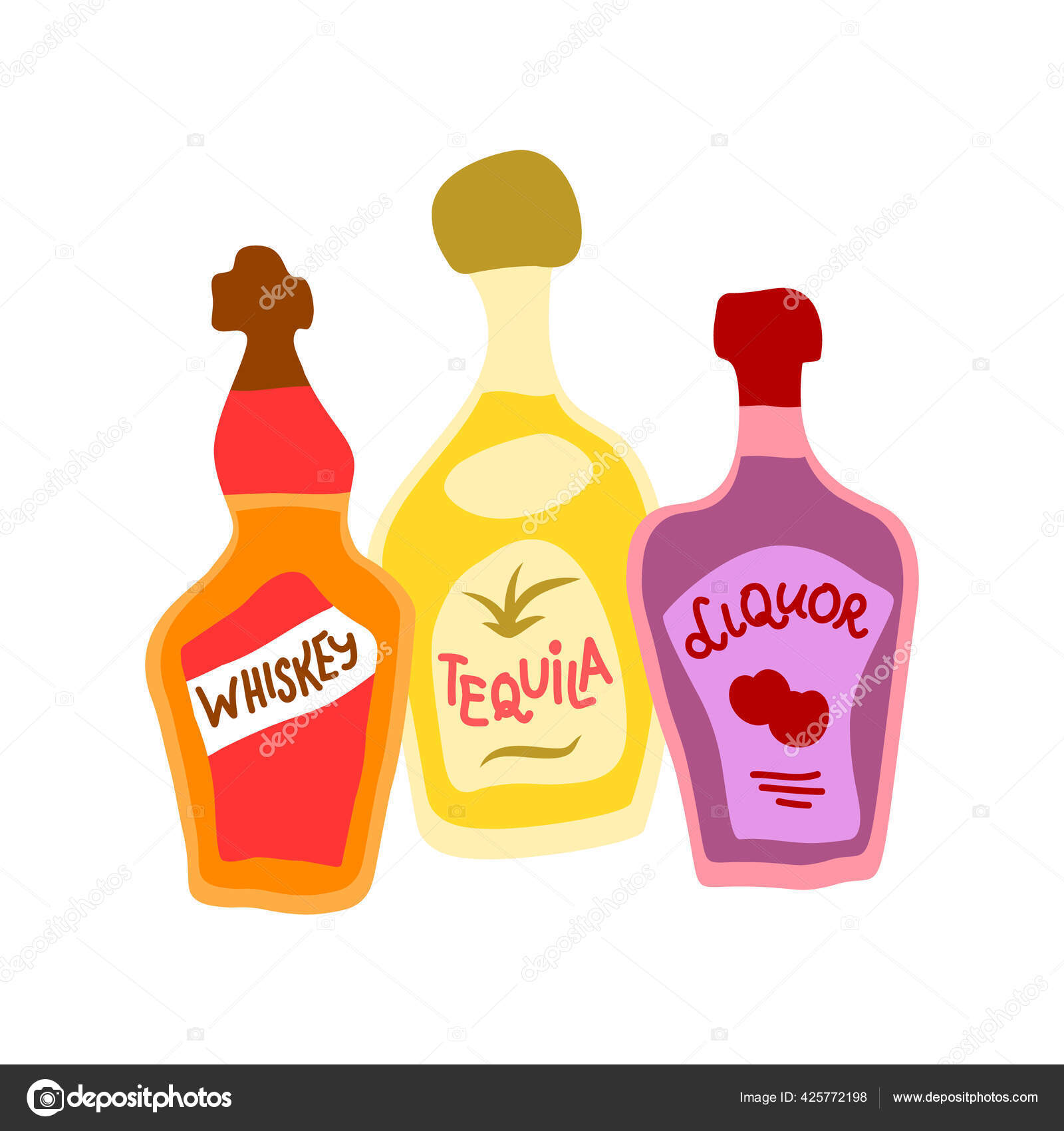 Collection Bottles Strong Alcohol Tequila Liquor Whiskey Party Drinks Concept Stock Vector Image By C Jeysent